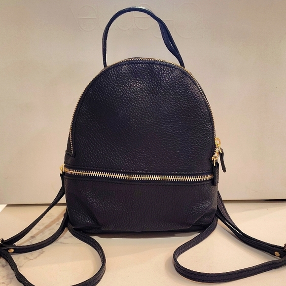 Vera Pelle Convertible Backpack Purse Bag Navy With removable Straps Italy Made - Picture 1 of 14